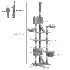 Škrabadlo pro kočky 60 x 45 x 240-260 cm | šedé č.3