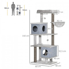 Strom pro kočky se škrabadlem 142 cm | šedý č.2