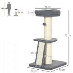 Šplhací strom se škrabadlem 92 cm | tmavě šedý + krémově bílý č.2