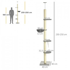 Škrabadlo pro kočky 230-250 cm | šedé + krémově bílé č.2