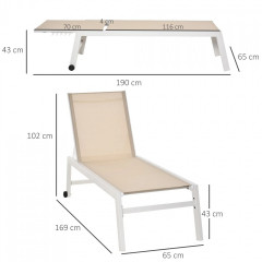 Zahradní lehátko s 5stupňovým opěradlem 169x65x102 cm | krémově bílé č.3