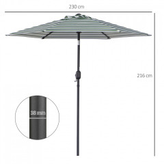 Slunečník s ocelovým rámem Ø 230x216 cm | zelený pruh č.3