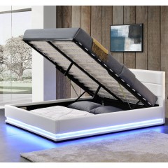 Čalouněná postel Toulouse s úložným prostorem a LED osvětlením 140 x 200 cm | bílá č.2