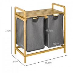 Bambusový koš na prádlo 2 x 40L s poličkou 63,5x33x73cm | šedý č.2