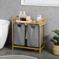 Bambusový koš na prádlo 2 x 40L s poličkou 63,5x33x73cm | šedý č.1