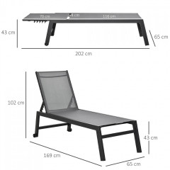 Zahradní lehátko s 5stupňovým opěradlem 169x65x102 cm | šedé č.2